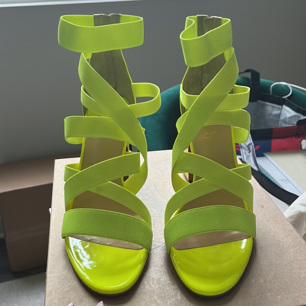 Christian Louboutin Neon Yellow Gladiator Heeled Sandal. Size 41